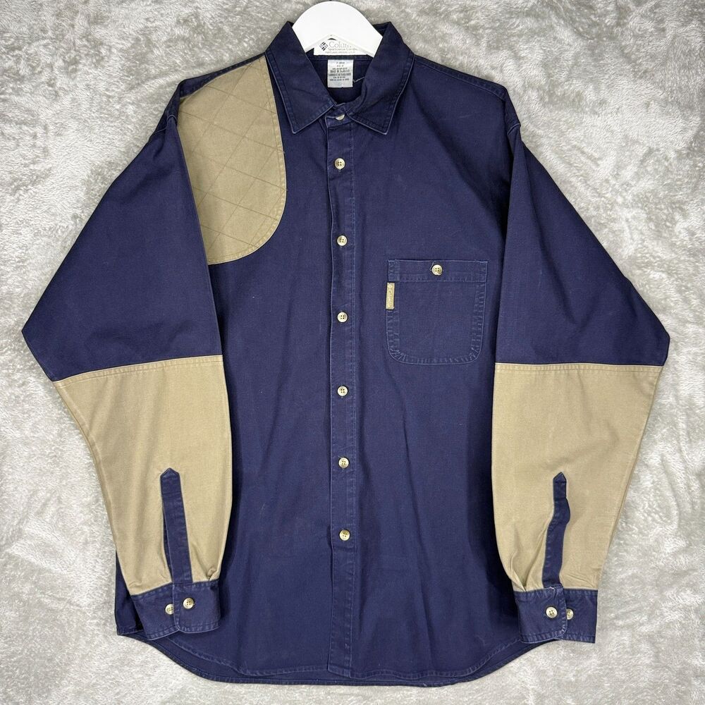 Vtg 90s Columbia Shooting Shirt Men Medium Blue Hunting Heavy Button Long Sleeve